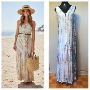 YFB Green Tie Dye Maxi Dress Size M NWT Boho Vacation Dress Coastal